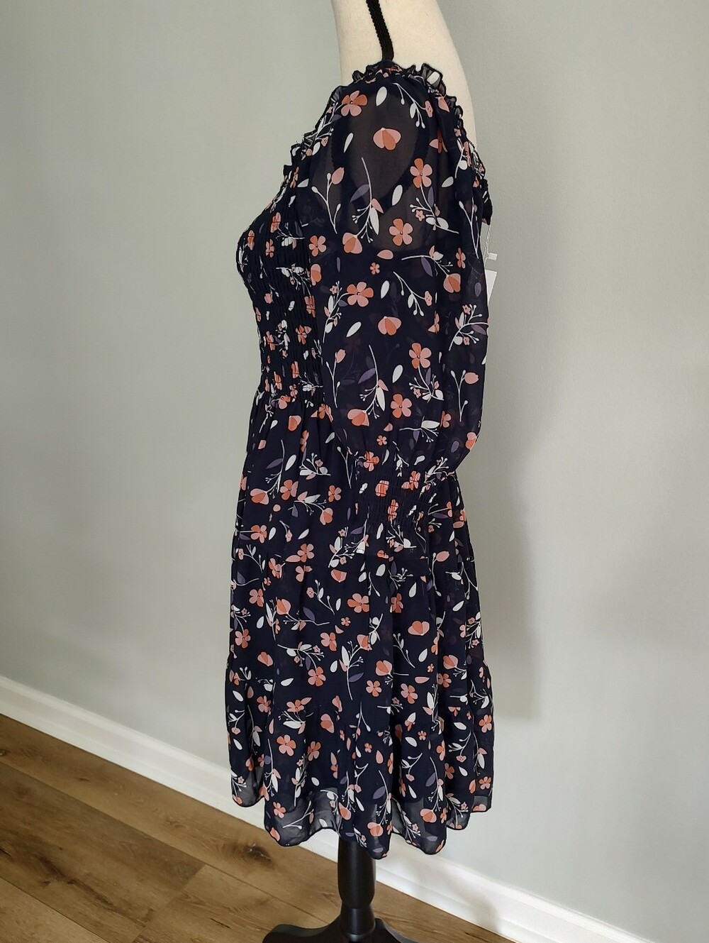 Baltic Born Azlyn Navy Pink Floral Smocked Short Floaty Dress M NWT - Picture 4 of 13